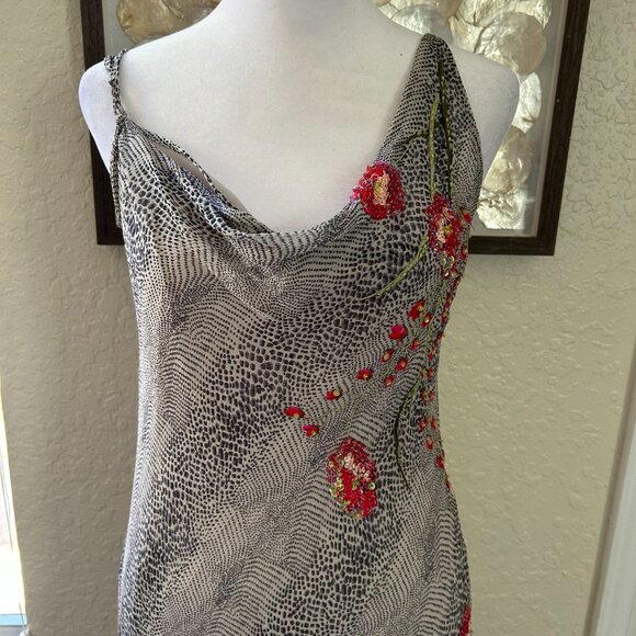 Vintage Lapis Silk Animal Print & Sequin Maxi Dress - Picture 2 of 9